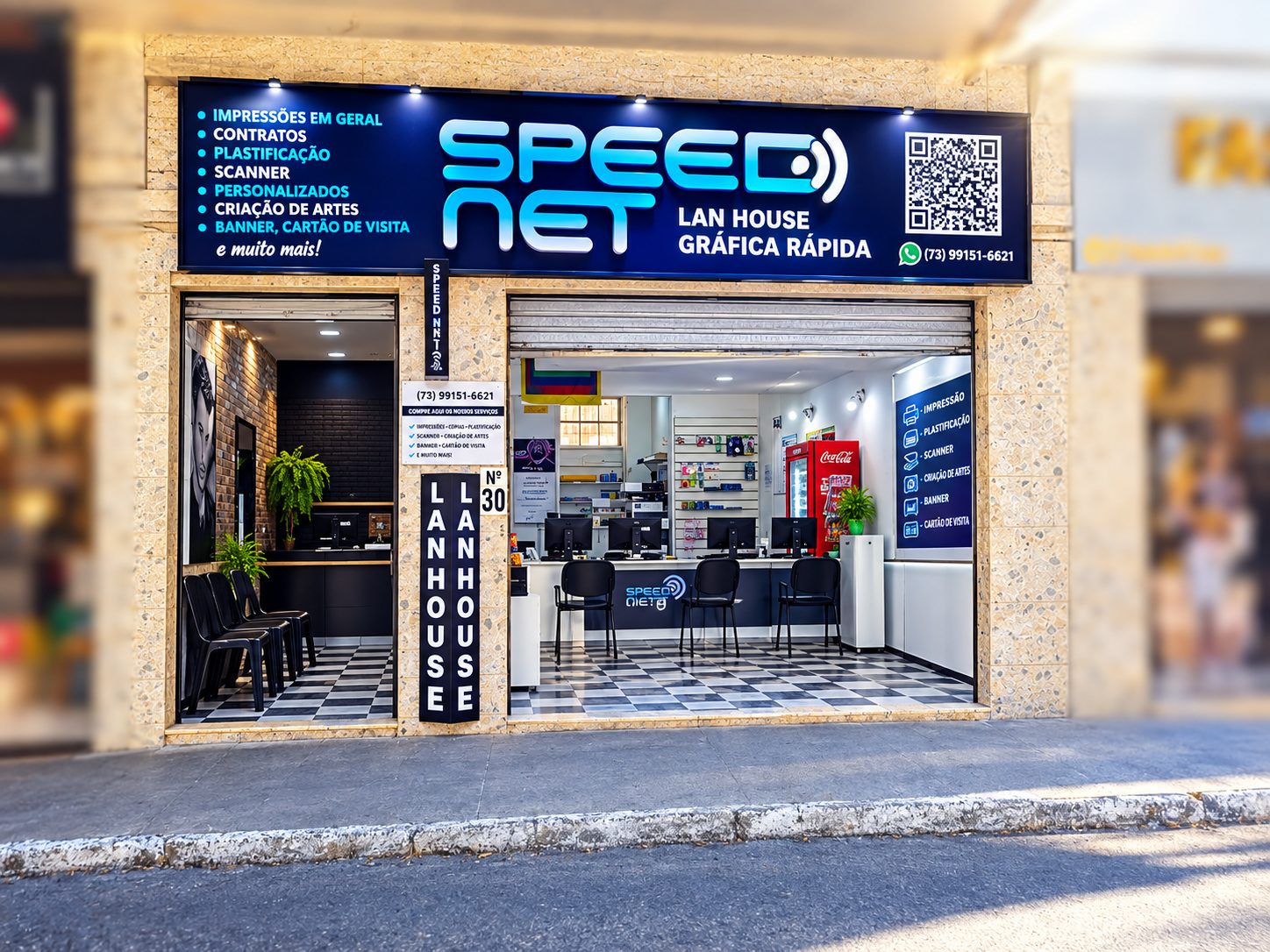 Fachada da Speed Net Gráfica Rápida na Travessa Primeiro de Janeiro, 30, em Ilhéus